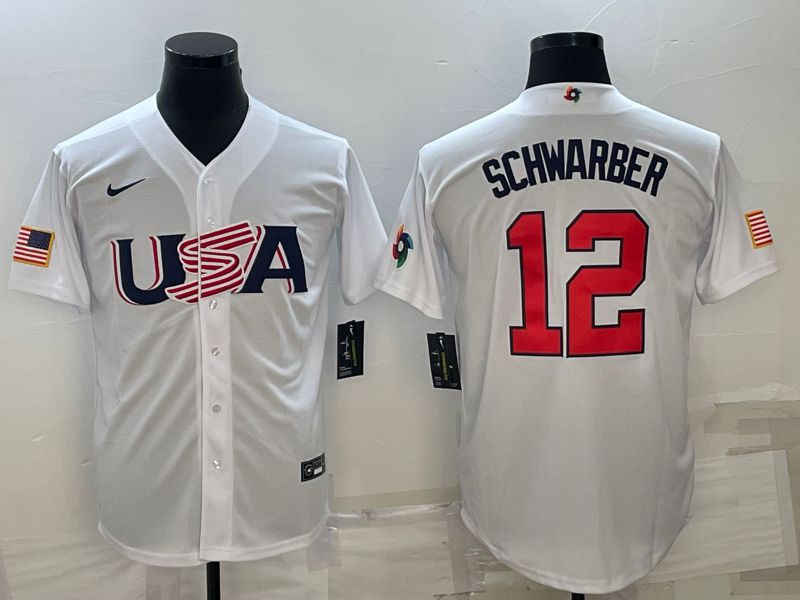 Men 2023 World Cub USA #12 Schwarber White Nike MLB Jersey10->more jerseys->MLB Jersey